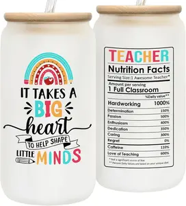 Teacher Appreciation Gifts Teacher Glass Cup Back To School Gifts For Teachers Thank You Teacher Presents Best Teacher Gifts Fun Gift Birthday Gifts For Women 18 Oz Drinking Jar With Straw