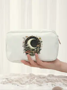 Moon Pattern Plaid Makeup Bag, Colorful Lightweight Multifunctional Casual Travel Cosmetic Pouch, Fashionable Storage Bag for All Seasons