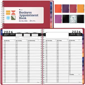 Ensight 2026 Appointment Book & Planner 8.5x11 in Large Tabbed Daily Hourly Weekly Schedule Book 15-Min Slots Jan 2026 - Dec 2026 Maroon Color with Monthly Tabs and Durable Ink Bleed Resistance