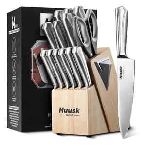HUUSK Kitchen Knife Block Set - 14 Pieces Kitchen Knife Set, Gift for Men and Women
