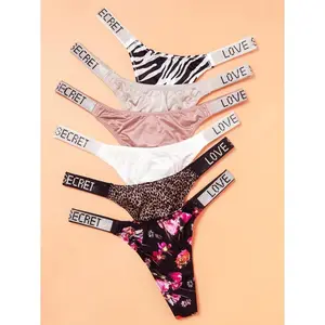 6pcs Letter Rhinestone Low Waist Stretch Sports Panties for Women Solid Color Nylon Fabric Sexy Y2K Period Underwear