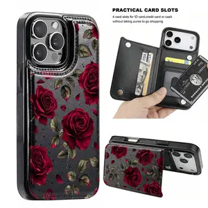 Phone Case: Red Rose/Wallet Card Holder, Credit Card Slots Phone Case for Iphone17 16 15 14 13 12 PRO MAX PLUS,AIR Plus Case, Cute Phone Case Samsung Galaxy S22/s23+S24 Plus/S25Ultra/ Cover for Women Girls Stylish Fashionable Coin Pocket