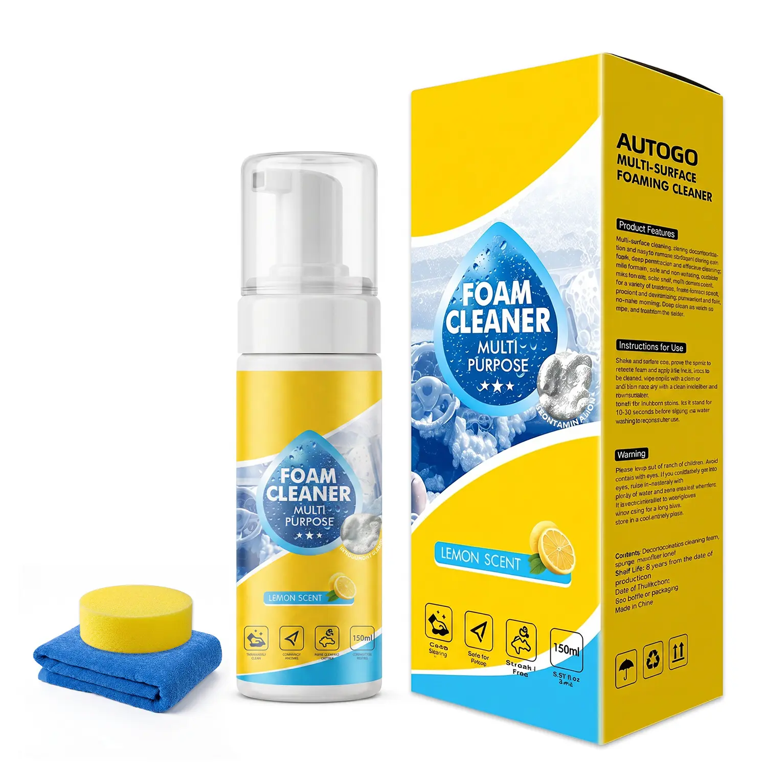 4-in-1 Multi-Enzyme Foam Spray Cleaner - Heavy Duty Car Interior Care Leather & Upholstery Cleaner, Household Stain Remover