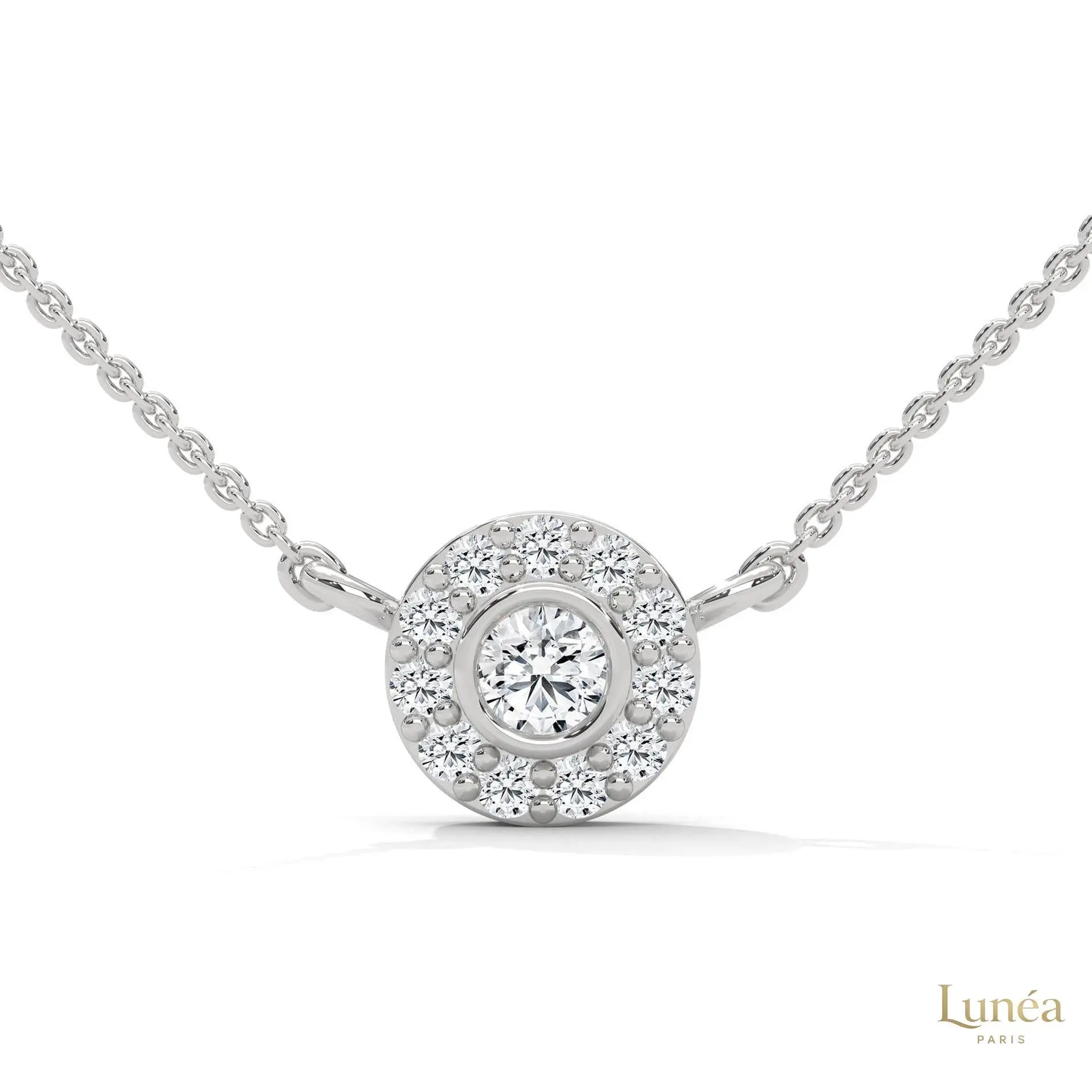 0.30 CT. Diamond Halo Circle Pendant | Lab Grown | 14K Gold & Platinum