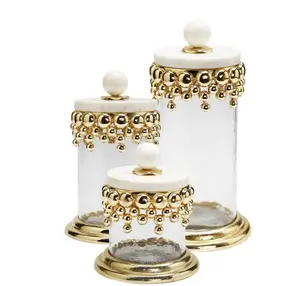 Marble Gold Glass Canister with Lid (Set of 3)