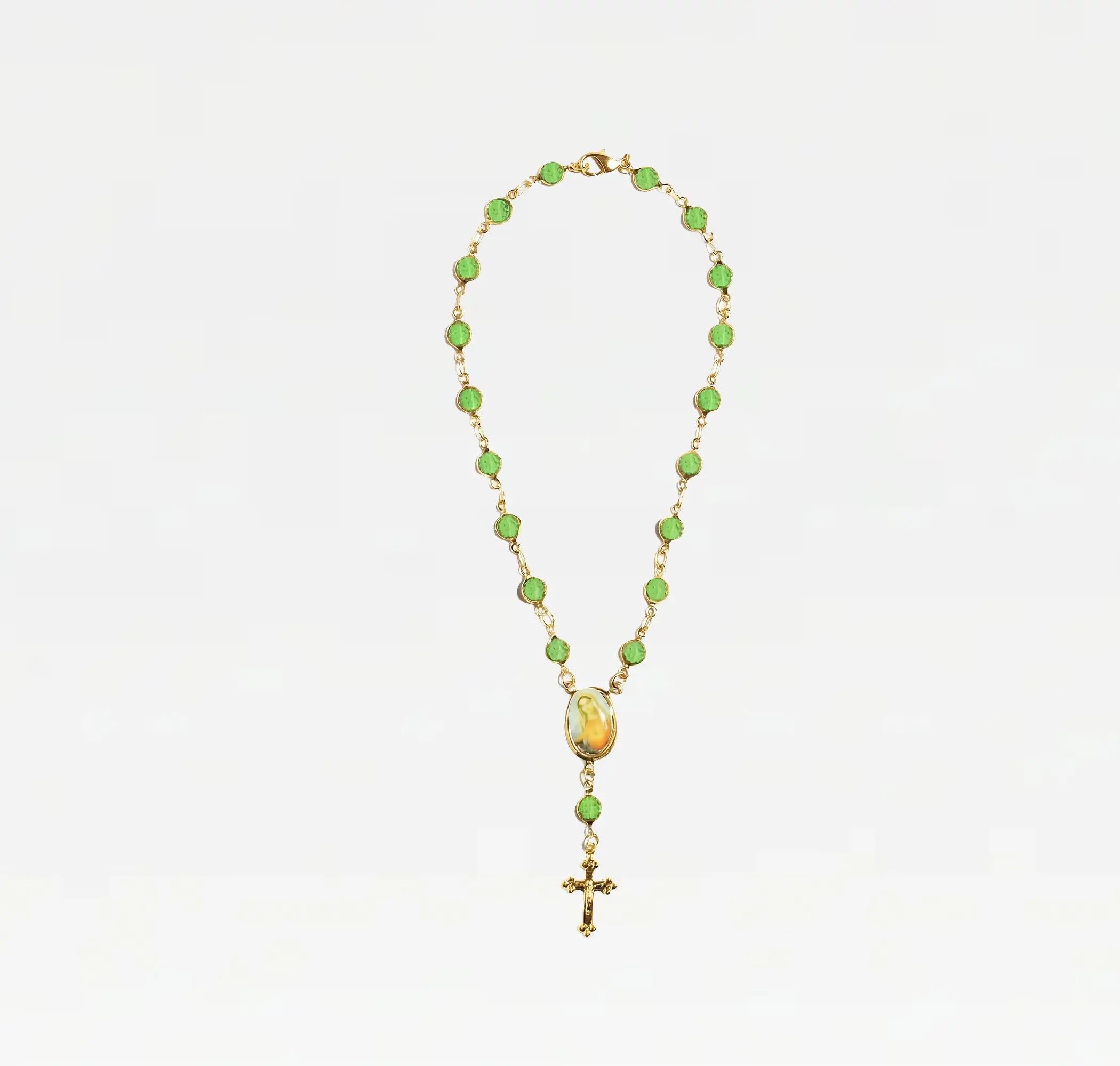 he Light Green Rosary Anklet | 18KT Gold-Plated Green Bead Rosary Anklet