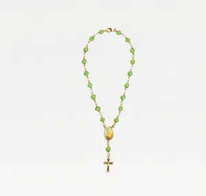The Light Green Rosary Anklet - 11" Length, 18KT Gold Plated Base Metal, Elegant Design