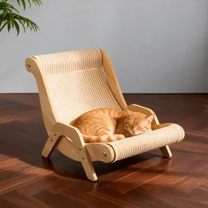 2-in-1 Cat Hammock and Scratcher Durable Linen Rope No Tearing All-Season Pet Resting Chair Cat Bed Scratch Pad Hammock Perfect for Kittens and Small Pets Textured Surface Linen Rope Material Cactus Scratching Post with Ball cardboard lounge bed anti-slip