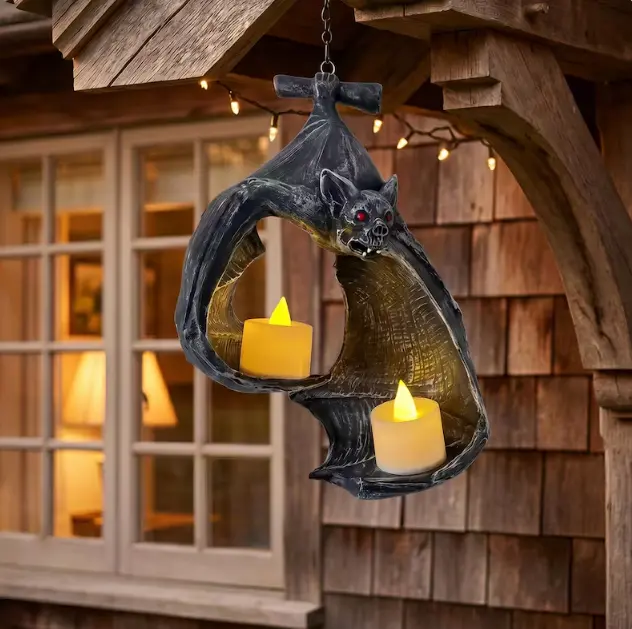 Gothic Bat Resin Hanging Wall Sconce - LED Tea Light Holder, Halloween Home Decor, Dark Fantasy Creepy Wall Art Ornament (Garden Decor, Garden Sculpture Sun Catcher) outdoor statue lawn