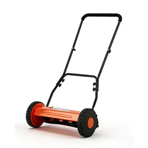 14" Push Reel Lawn Mower, 5-Blade Manual Walk-Behind Lawn Mower with Adjustable Cutting Height, Compact Push Mower for Small Yards, Orange