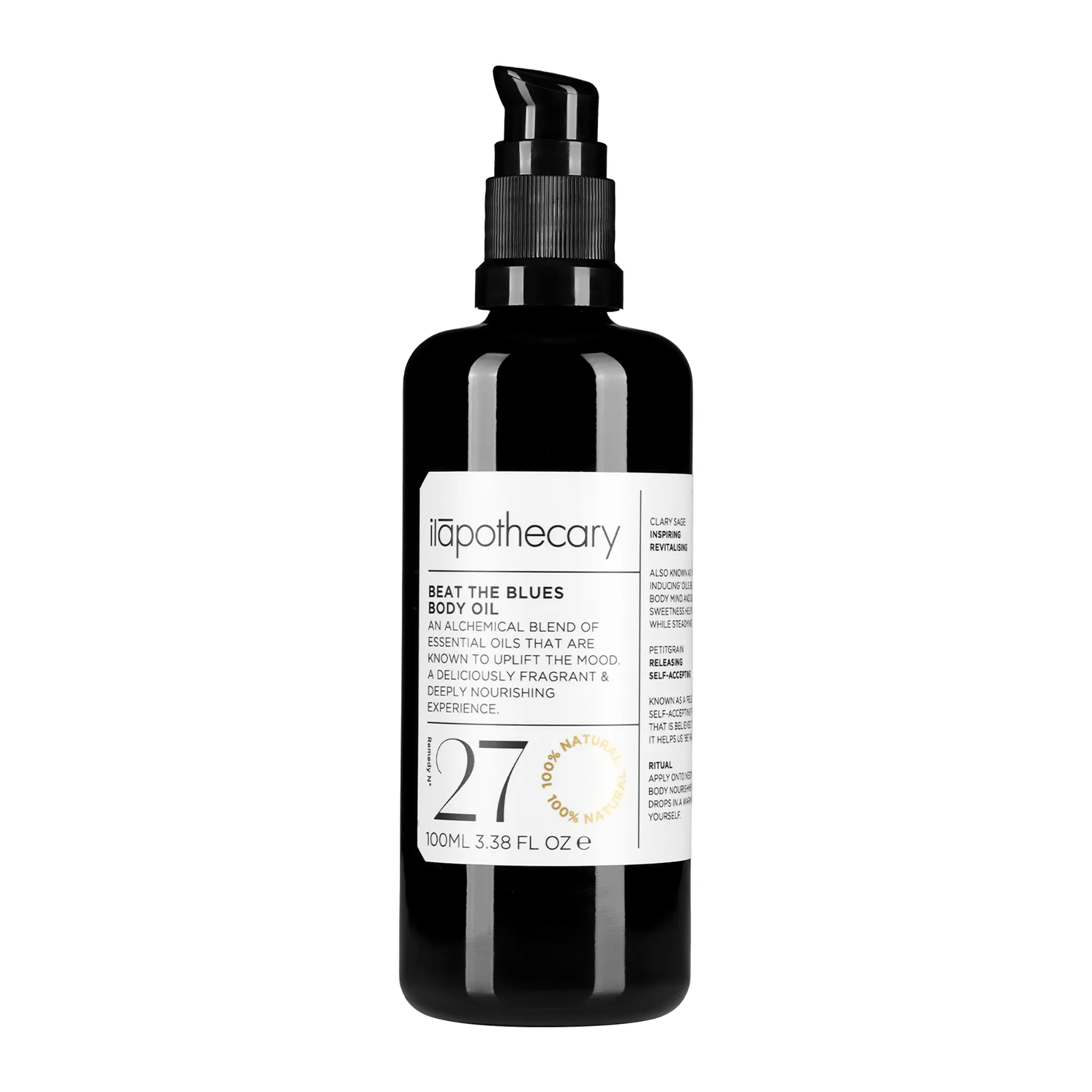 ilapothecary Beat The Blues Body Oil - Clary Sage and Petitgrain Essential Oils - Softens and Hydrates Skin - Fast Absorbing - Vegan - 100 ml