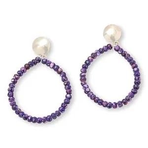 Mine Finds by Jay King Composite Purple Spiny Oyster Shell Hoop Drop Earrings