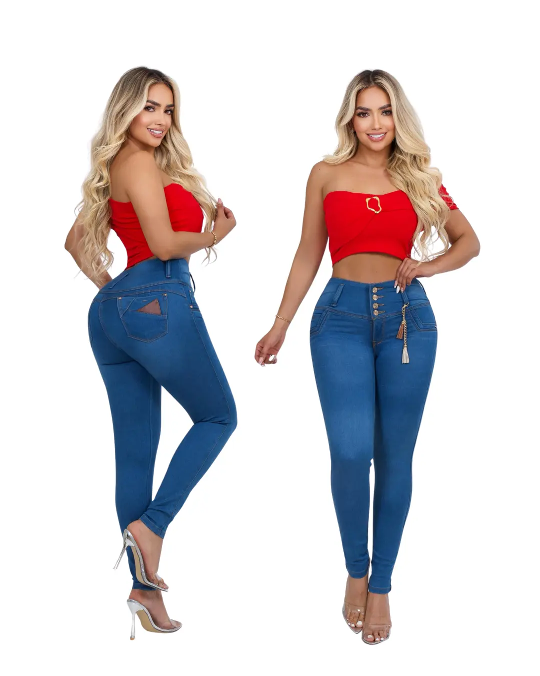 Liana Women's Colombian High-Waisted Skinny Jeans with Butt-Lifting Denim, Tummy Control & Belt, Staple Women's Clothes for Outfits with Crop Tops, Bottom