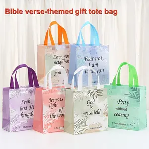 12pcs/24pcs Bible Verse Gift Bags, Non-Woven Handbags, 9x8.7x4.33 Inches, Multi-Color, Church Event Gifts, Christian Festival Packaging