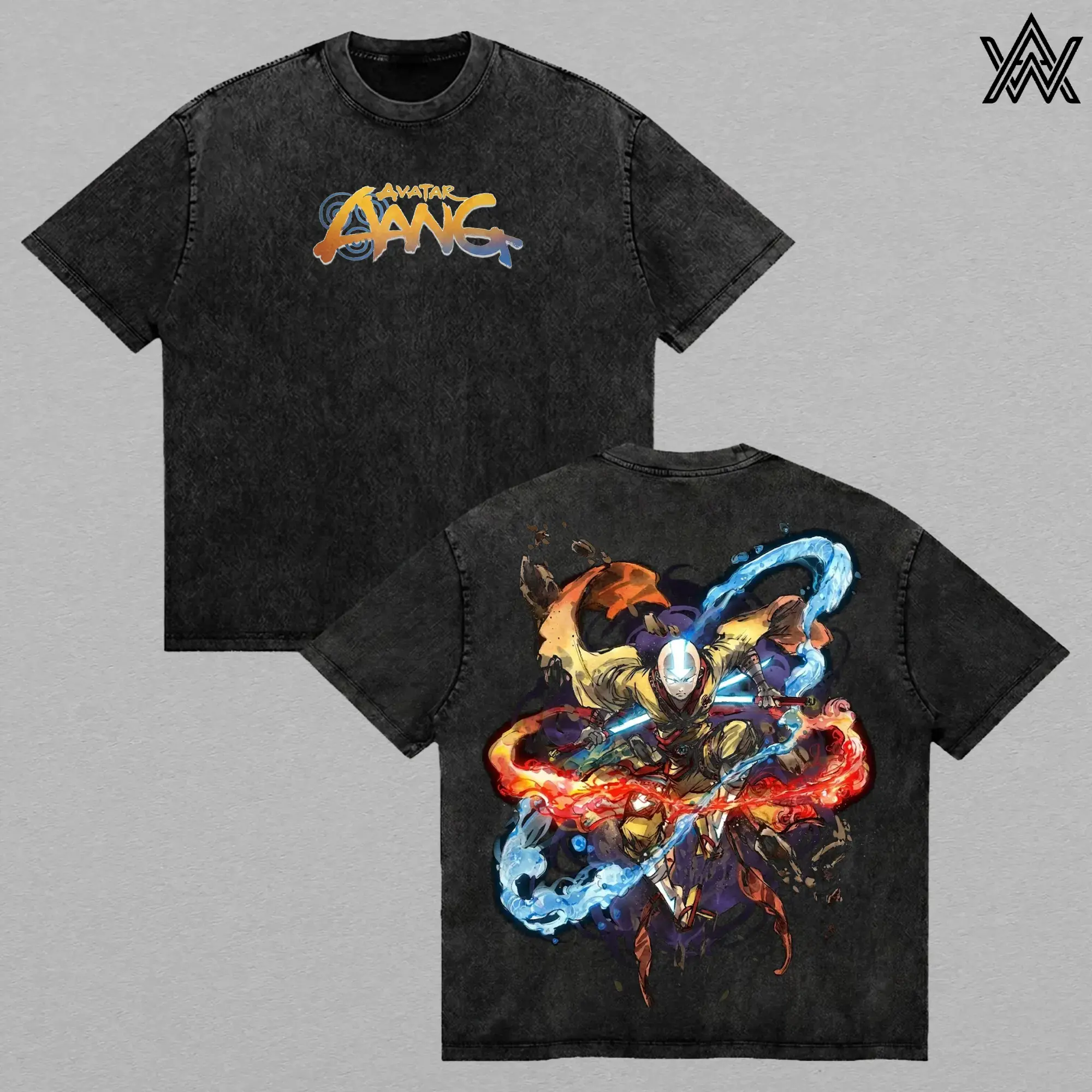 Aang Tee Washed – Avatar: The Last Airbender Washed Anime Manga T-Shirt, Vintage Washed Last Air Nomad Graphic Tee, Unisex Oversized Streetwear Shirt, Avatar State Energy Anime Aesthetic Tee, Gift for Avatar Fans, Anime-Themed Crew Neck Printed T-Shirt