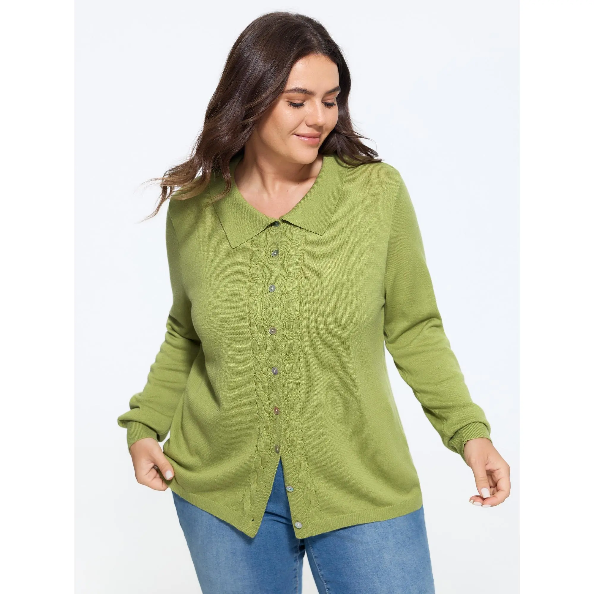 BLOOMCHIC Women's Plus Size Supersoft Polo Collar Cable Knit Button-Down Cardigan [M-6X] 2026 Summer Finds
