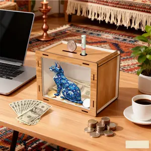 Creative Transparent Money Bank Saving Box Home Decor, Cute Mushroom Design, Large Capacity Wooden Savings Jar, Modern Style, Suitable for Living Room Desk