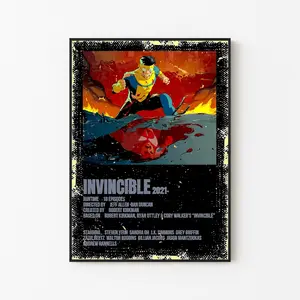 [FAST SALE UP TO 45%] Modern Superhero Comic Cover Prints, Invincible TV Show Inspired Art, Minimalist Battle Damage Decor, Man Cave Gift, Unframed Print Only