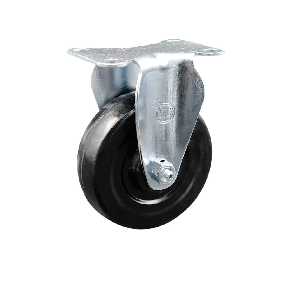 Service Caster SCC-20R414-HRS-TP3 Rigid Rubber-Coated Castors with Ball Bearings, Chemical Resistant, 4 in. Wheel, 300 lbs Capacity, 4x4.5 in. Top Plate, Bolt Holes for Carts, Equipment, Smooth Sliding Castors