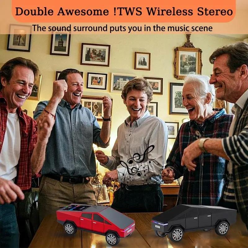 Multifunctional Pickup Truck Model Bluetooth Speaker Rechargeable with USB TF Card AUX FM Radio TWS Pairing for Indoor Outdoor Party Birthday Gift Stereo Cybertruck Portable Audio Connection Smartphone Wireless Classic Car Style Design Vintage