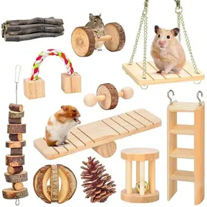 New Rabbit Guinea Pigs Small Pet Molars Supplies Cute Hamster Roller Toys Natural Wooden Pine Dumbells Unicycle Bell Chew Toys