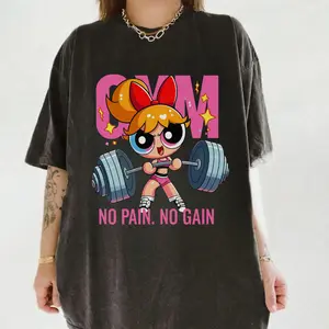 #Powerpuff No Pain No Gain Strong Girl Gym TShirt, Y2K Fitness Unisex Tee, Workout Shirt, Weightlifting & Bodybuilding Tee, Streetwear Unisex Style