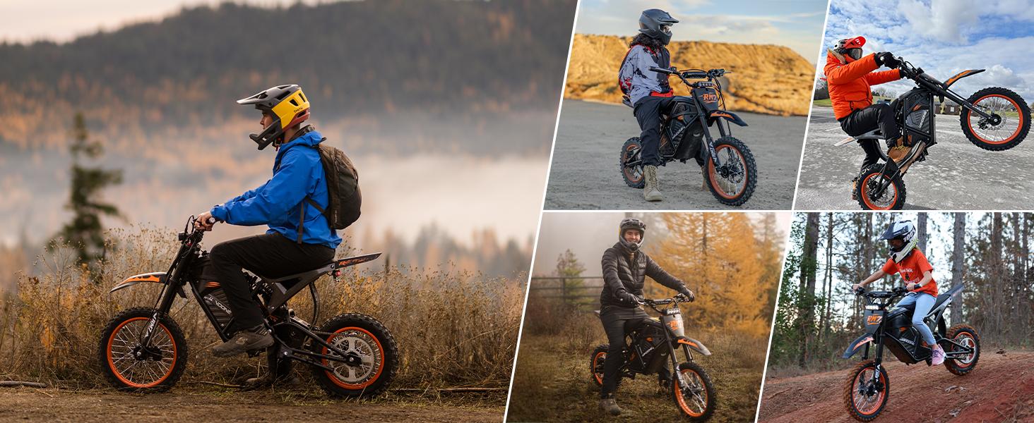 Windone RM7 Ebike,2200W Peak Motor, 37MPH Fast Speed, 48V 22.5Ah Battery, 45-60 mi Range, 14"/12" Off-Road Tires,Dual Hydraulic Brakes, Full Suspension， 3-Speed Modes for Dirt Biking,  UL 2272 Electric Dirt Bike Adults & Teens