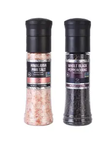 Soeos Whole Black Peppercorns, 6.7oz (190g) and Himalayan Pink Salt, 13.4oz (380g), Plastic Bottle Grinder with Spice Grinder with Salt and Pepper Shaker, Salt and Pepper Set