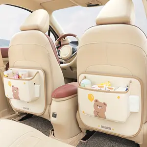 1 Cute car seat back storage bag - multi-functional PU leather storage bag, suitable for most vehicles, car trash can, very suitable for storing car interiors and accessories, Car Interior Accessory