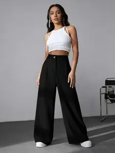 Women's All-Season Solid Color Versatile Suit Loose Wide Leg Trouser Pants, Casual Daily Wear, Business Commute, Teacher, Back-To-School Pants