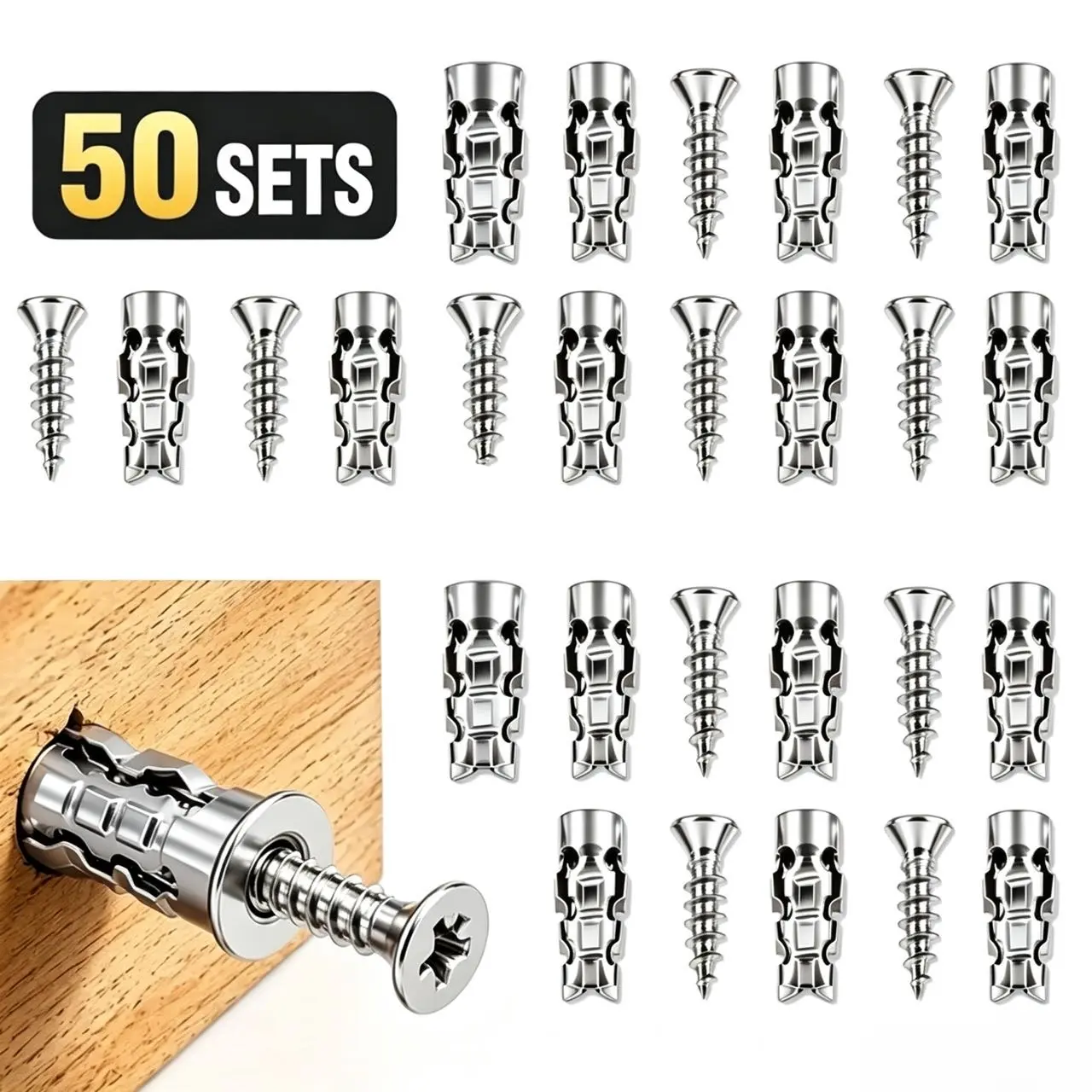 Cabinet Hardware Installation Screw and Wall Anchor Set, Repair Fastener Kit for Cabinet Mounting, Wall Hanging & Home Furniture Hardware Installation 50pcs/100pcs
