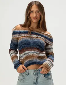 RSQ Womens Off The Shoulder Space Dye Sweater