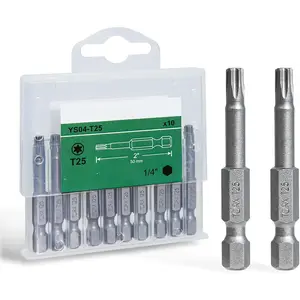 10Pcs T25 Torx Bits Magnetic Set, 2 Inch S2 Steel Star Screwdriver Bits with 1/4" Hex Shank in Storage Box For Impact Driver Ready & Home Repair