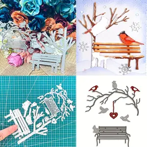 2pcs/set Bird Tree Die Cuts for Card Making, Park Chair Metal Cutting Dies, Metal Die Cutting Mold, Scrapbooking Dies, DIY Etched Embossing Stencil for Crafts, Scrapbook Materials, Craft Kits