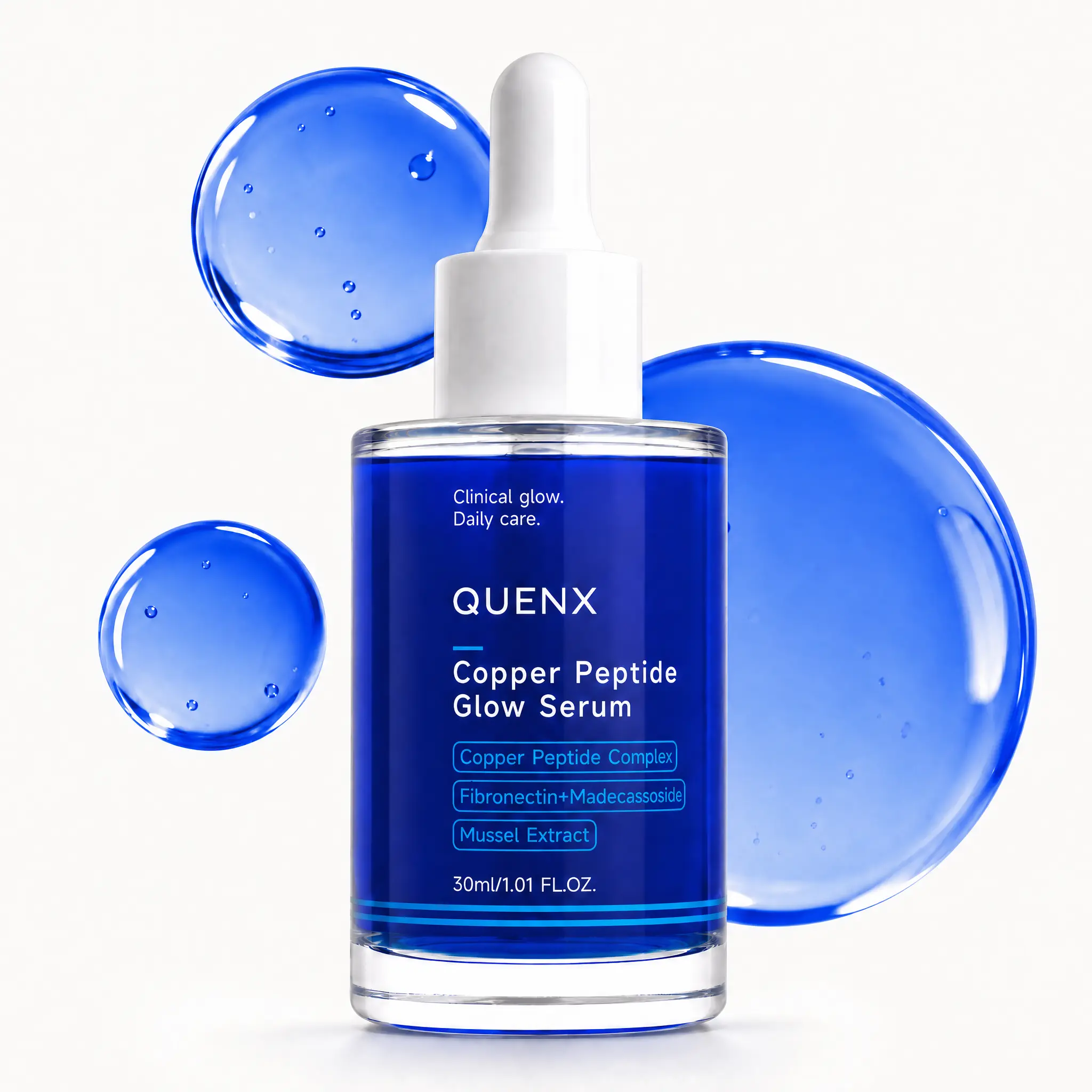 QUENX Advanced Copper Peptide Serum – GHK-Cu Peptide Glow Serum for Face, Firming & Skin Elasticity Support – with Madecassoside, Fibronectin & Hyaluronic Acid – Korean Skincare (30ml / 1.01 fl. oz.)