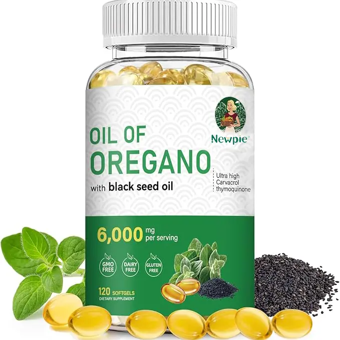 Oregano Oil 6000 mg (per serving) with Black Seed Oil —Immune Repair, Detox, Anti-Inflammatory, Eases Bloating — 120 Count