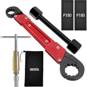 6 Pcs Plumbing Tools Kit with Angle Stop Wrench & 1/2-Inch Compression Sleeve Puller, Professional Plumbers Wrench, Sandpaper and Storage Bag for Frozen/Corroded Angle Stop Valves