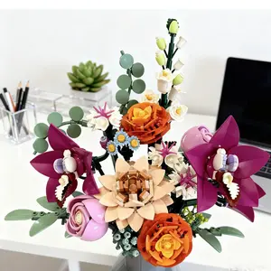 MOC girl's set of building blocks in the shape of fairy pink and rose, decorated with floral wood bricks, Flower Bricks and crafts, adult toy, birthday gift, suitable for family use and can be used as holiday decoration