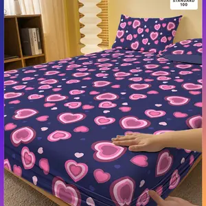3-Piece Heart Polka Dot Print Flannel Bed Sheet Set, Includes One Fitted Sheet and Two Pillowcases, Soft Comfortable Home Bedroom Decor