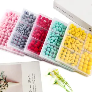 110Pcs/Box Silicone Bead Assortment Including Solid-color 12/15mm Round Beads Hexagonal Beads Abacus Beads and Flat Bean Beads Ideal for DIY Bracelets Necklaces Keychain Pendants and Phone Charms