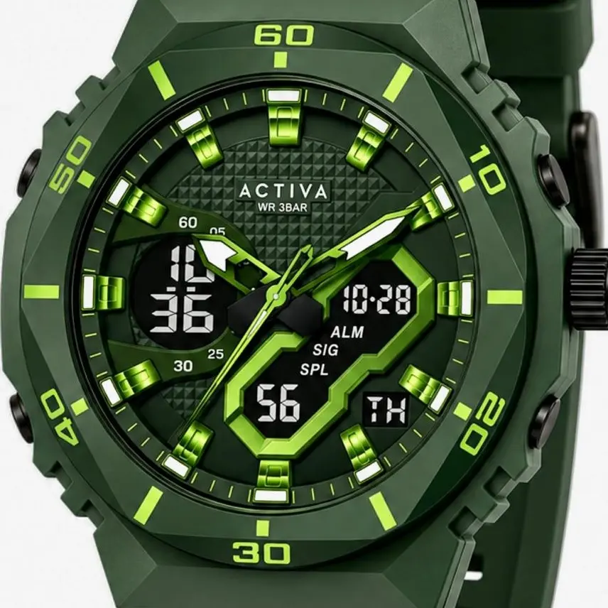 Activa X Invicta Men’s Quartz Wrist Watch - 48mm Round Case, Digital Display, White #66 & Green#145 Wristwatch Fashion Quartz Watch