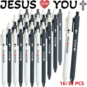 32/ 16 Pcs Jesus Loves You with I love Jesus Pens Colorful Christian Funny Teacher Pens Bible Verses Retractable Pens Pen Set Christian Gifts Bulk for Student Office Sunday Church Supplies Diary Office (Smooth Writing)