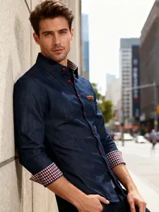 Men's Casual Dress Shirt Button Down Shirts Long-Sleeve Plaid Collar Denim Work Shirt black friday