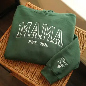 Custom Mama Embroidered Sweatshirt With Kids Names, Established Date Embroidery Sweatshirt, Varsity Mom Gift, Personalized Mom Sweatshirt, Mom Gift From Daughter