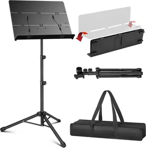 Foldable Sheet Music Stand with Tri-fold Panel Portable Music Stand with Carrying Bag Matte Frosted Metal Material Sturdy Height Adjustable CY0317