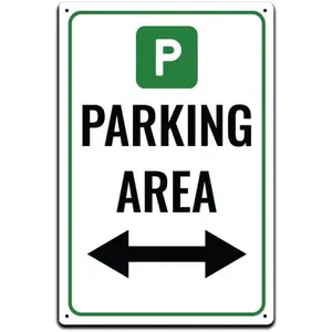 Tin Signs Parking Warning Notice | Tin Sign for Parking Space at Cabin, Lodge, Air B &amp; B Decor |   Parking Area Only Lightweight Aluminum Metal Sign 12 x 8 in. Parking Area Both Sides Direction
