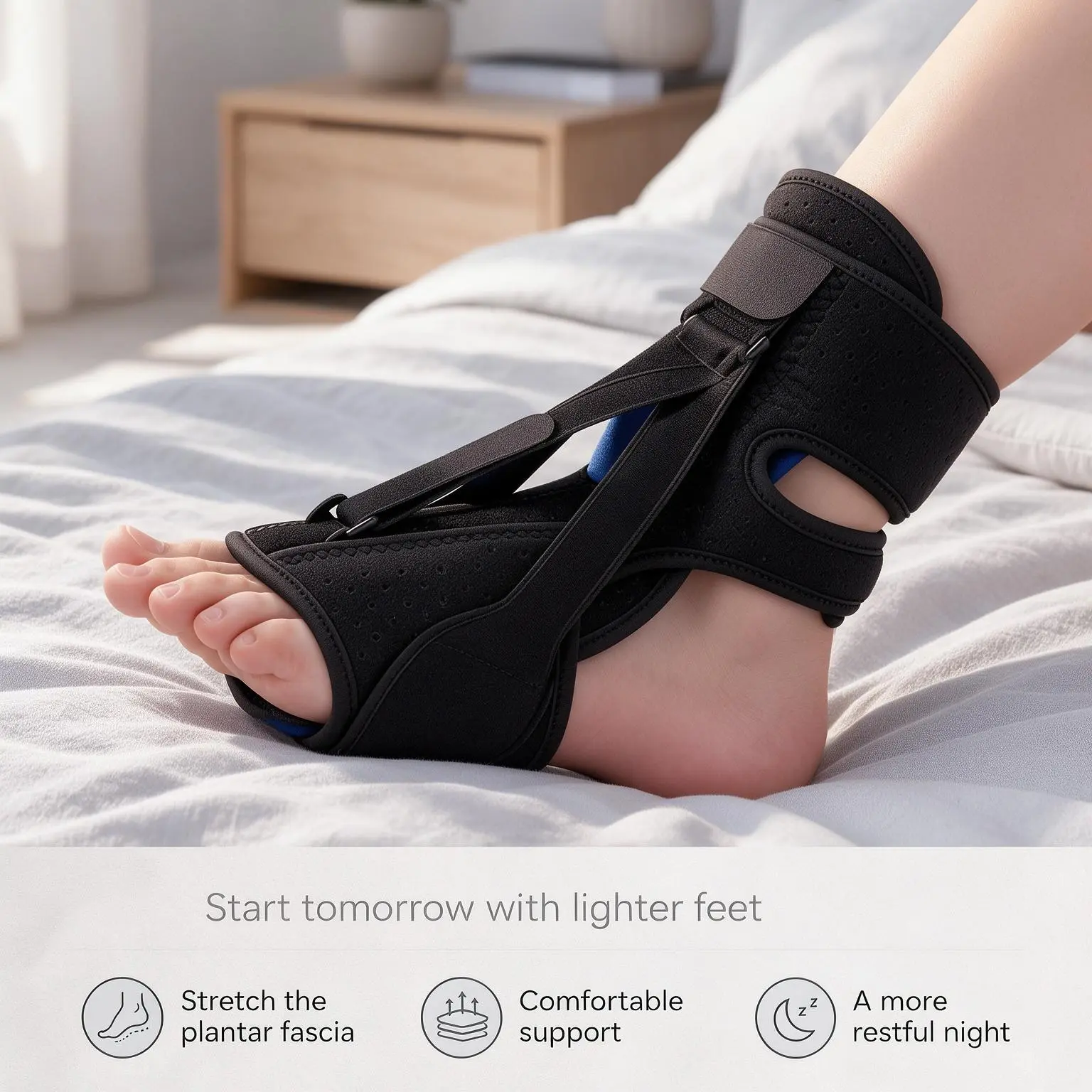 Plantar Fasciitis Night Splint – Adjustable Support Brace with Secure Velcro Straps, Flexible & Snug Fit to Alleviate Foot Pain Healthcare Tool