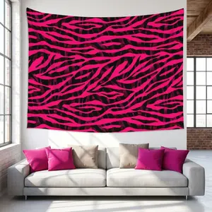 Bedroom decorative tapestry + installation package included. It features a bright zebra print wall tapestry with horizontal designs in black, red and pink. Suitable for home, dormitory, bedroom and living room decoration, as a background hanging piece.