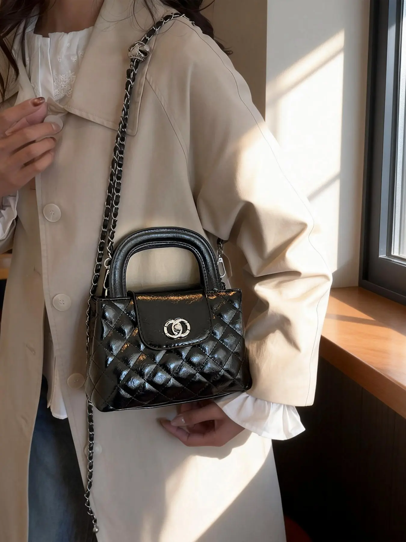 2026 New Korean Style Simple Rhombus Small Chain Bag, Fashion Handbag, Everyday Crossbody Bag, Crossbody With Chain, Versatile Crossbody Shoulder Bag, PU Leather, All Seasons