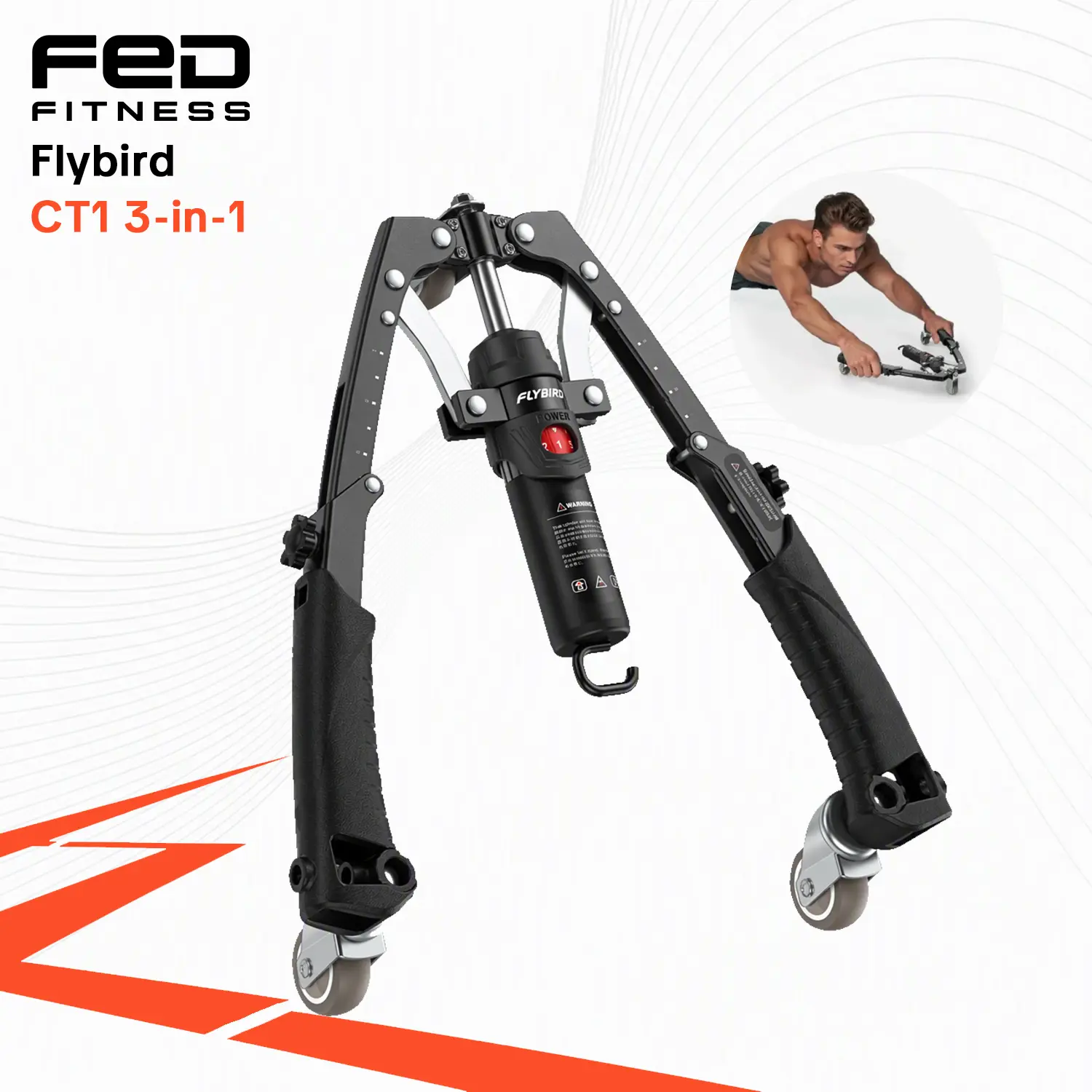 FLYBIRD Series CT1 Hydraulic Chest Trainer - Unisex Adjustable Exercise Machine, Arm Fitness Machine with 15 Levels (22-440lbs), Detachable Parts, Sliding Handle, Ab Roller Wheel, Pad, Bag, Travel-Friendly Home Gym Gear